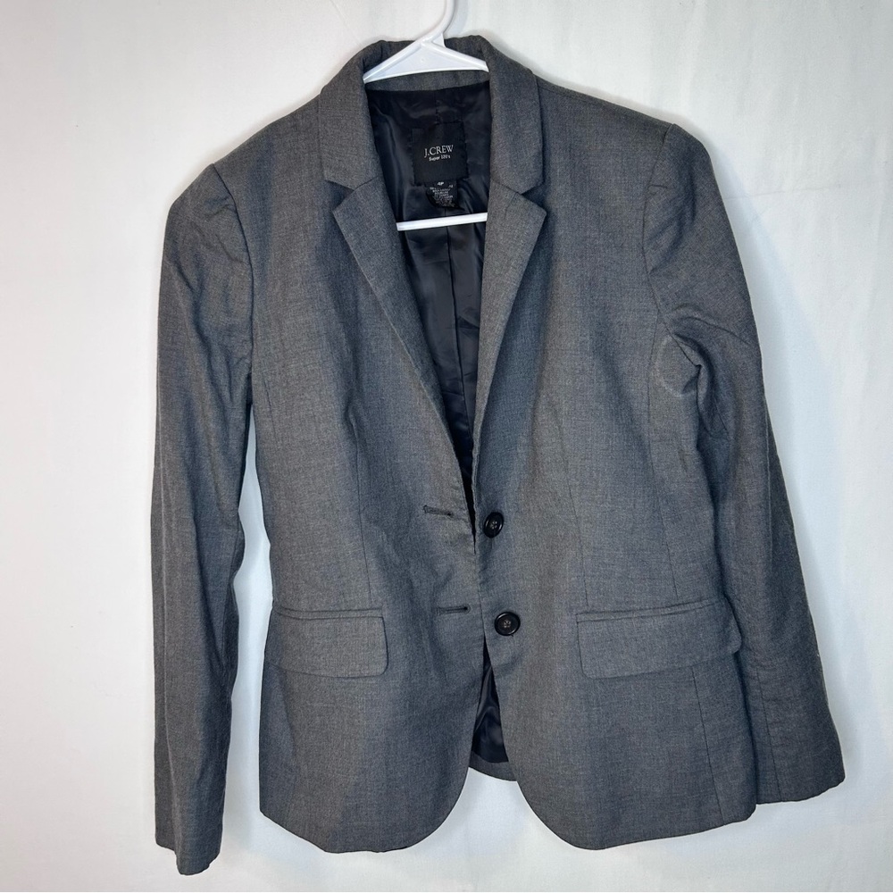 J. Crew Women’s Super 120’s Charcoal Men's Blazer Gray 100% Wool Size 4P